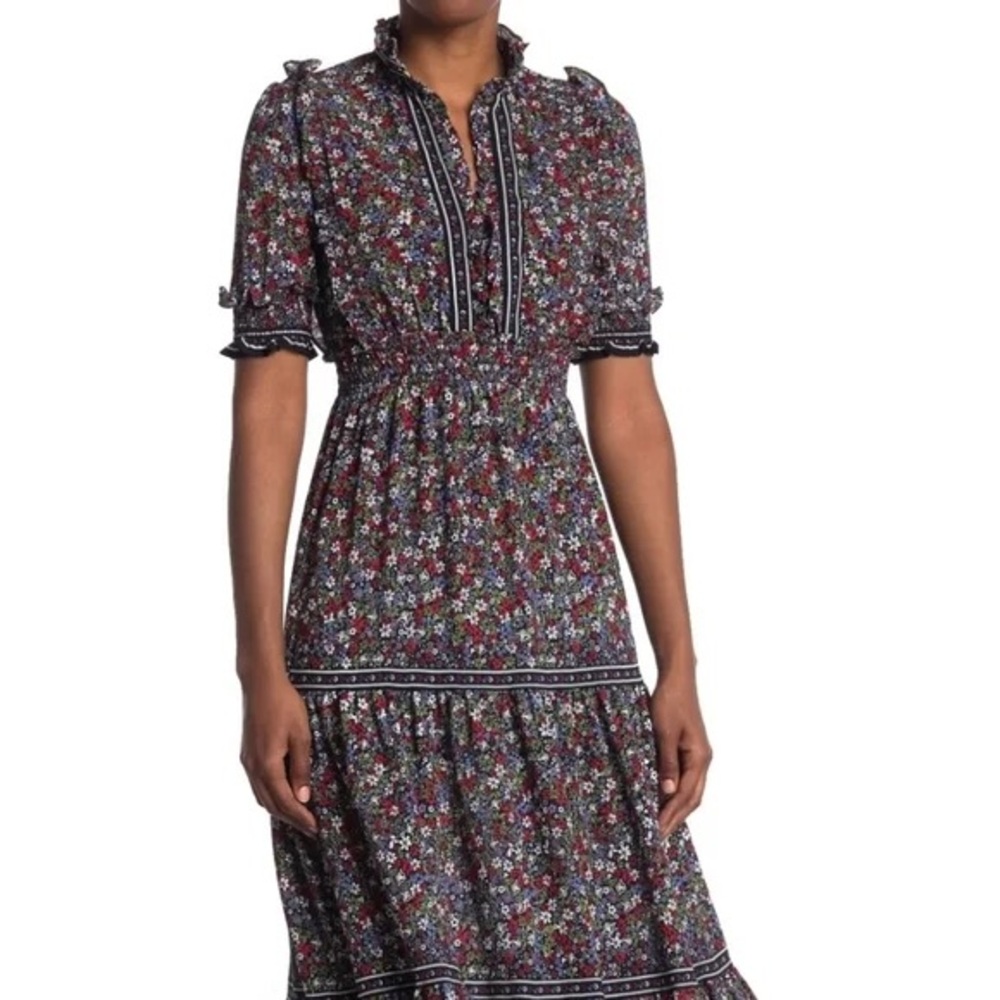 Max studio Floral Midi Dress with Ruffle Details